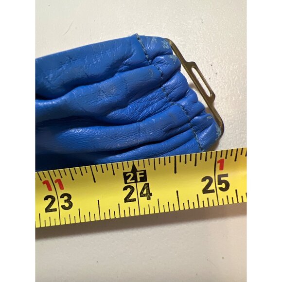 Vtg Blue Leather Belt With Hammered Gold-Tone Buckle 30" Adjustable Length READ - Picture 4 of 4